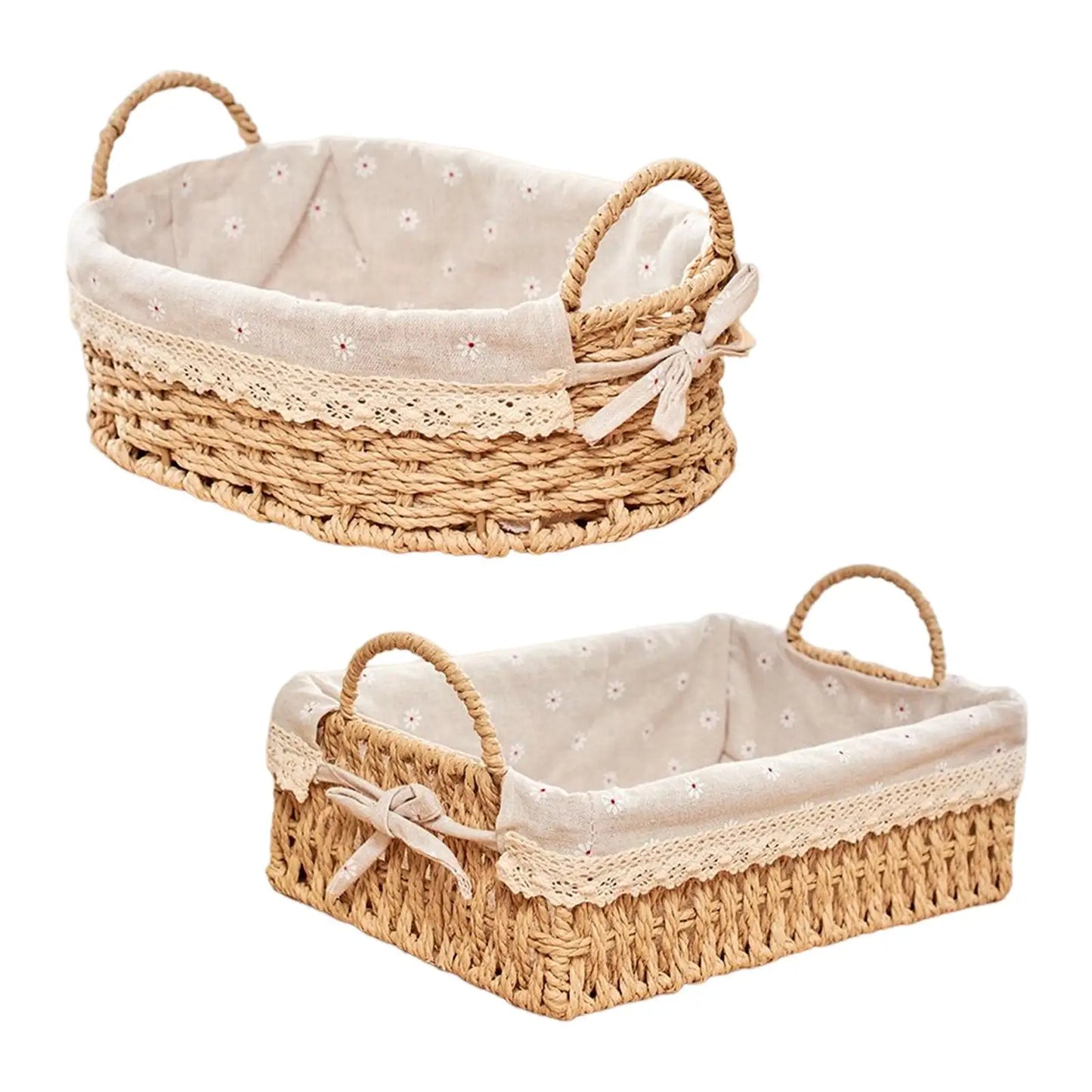 Lace-Lined Woven Storage Basket