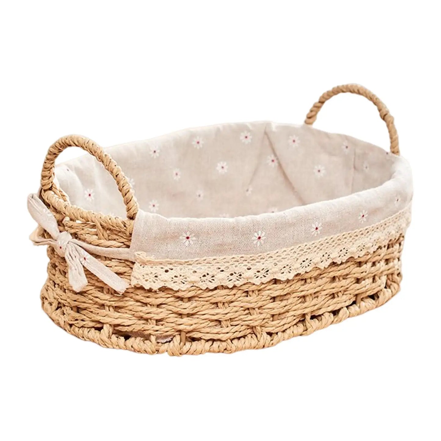 Lace-Lined Woven Storage Basket