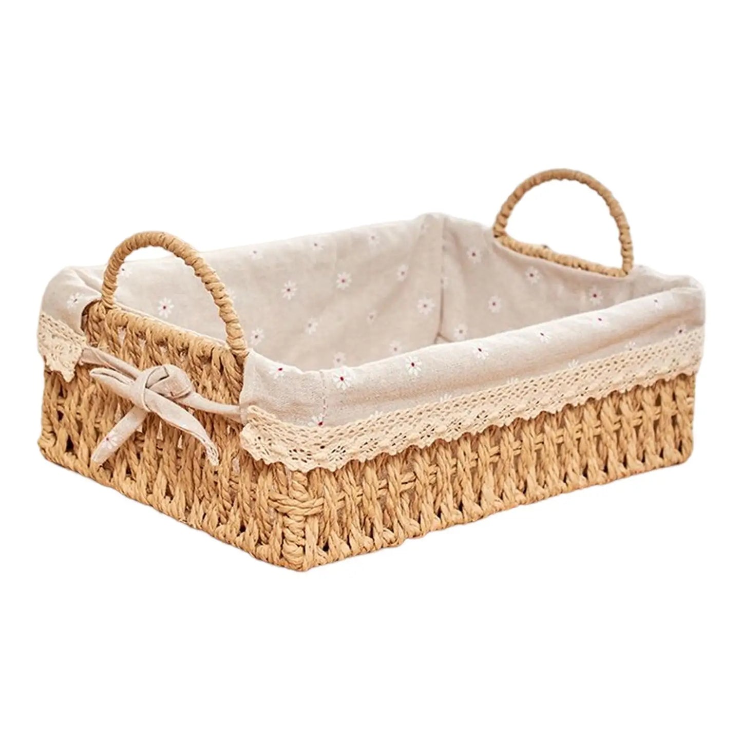 Lace-Lined Woven Storage Basket