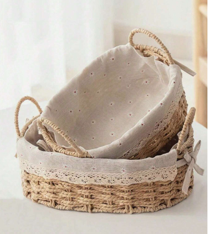 Lace-Lined Woven Storage Basket