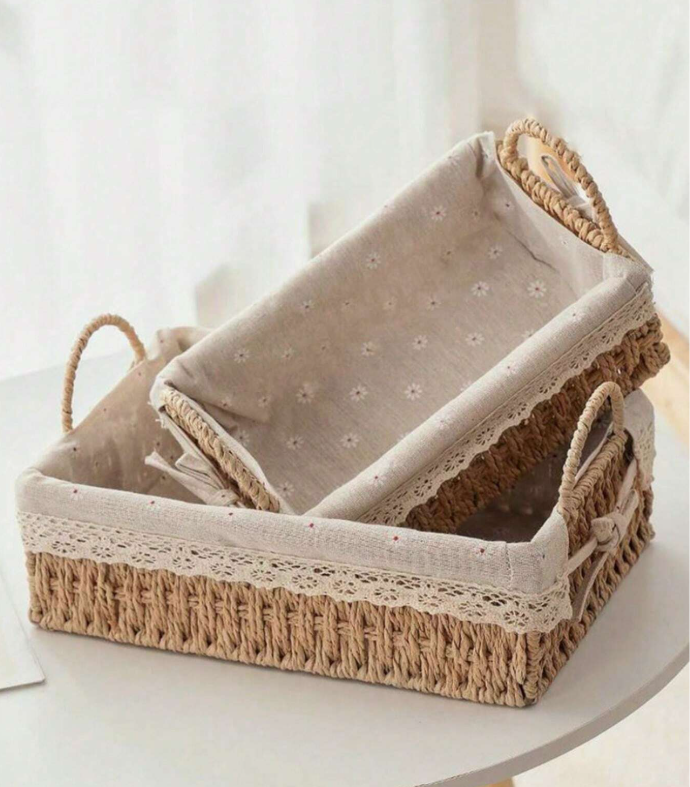 Lace-Lined Woven Storage Basket