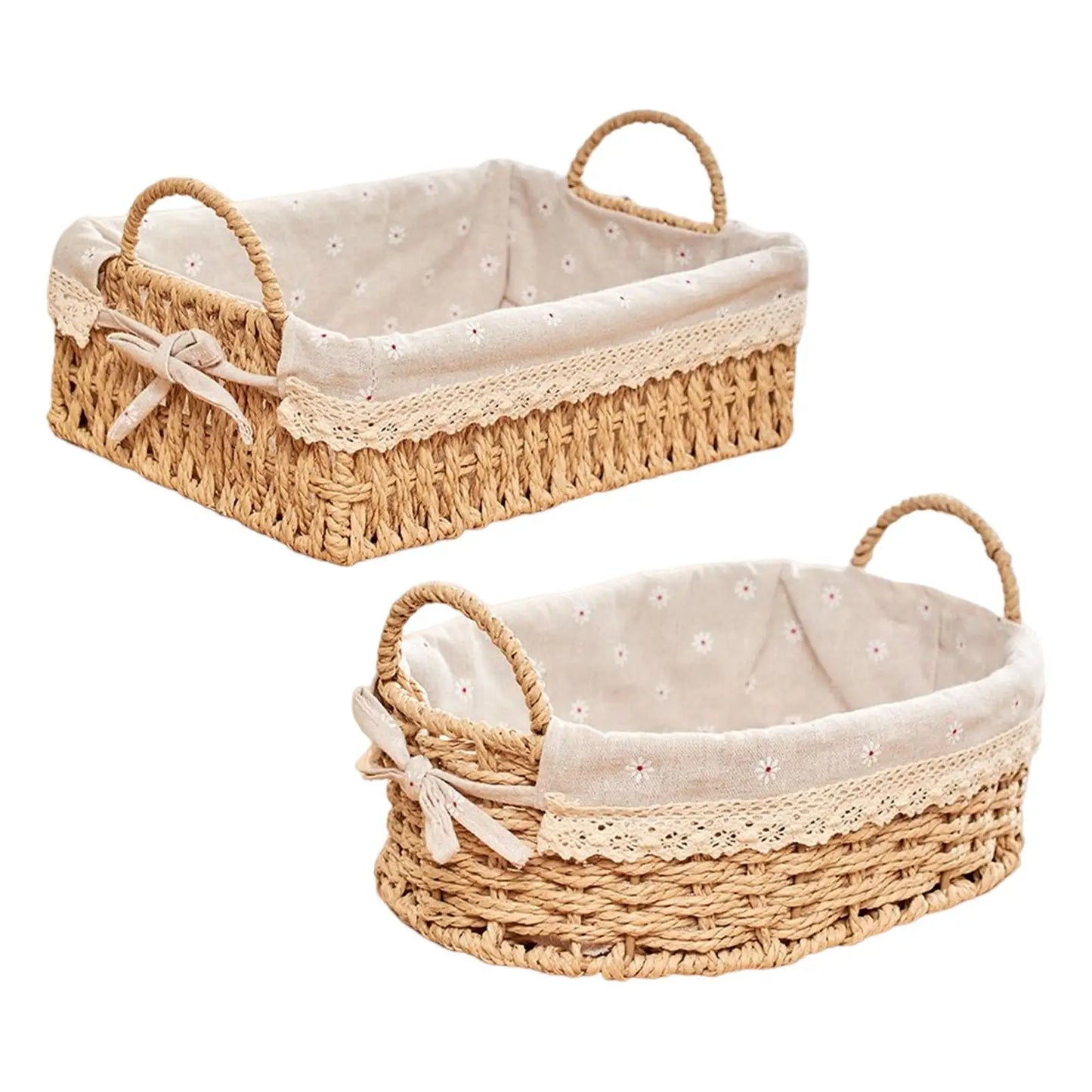 Lace-Lined Woven Storage Basket