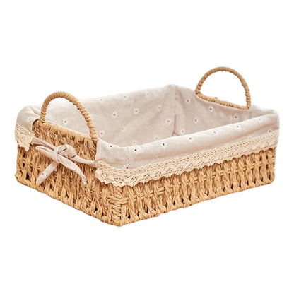 Lace-Lined Woven Storage Basket