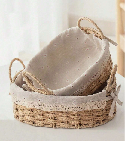 Lace-Lined Woven Storage Basket
